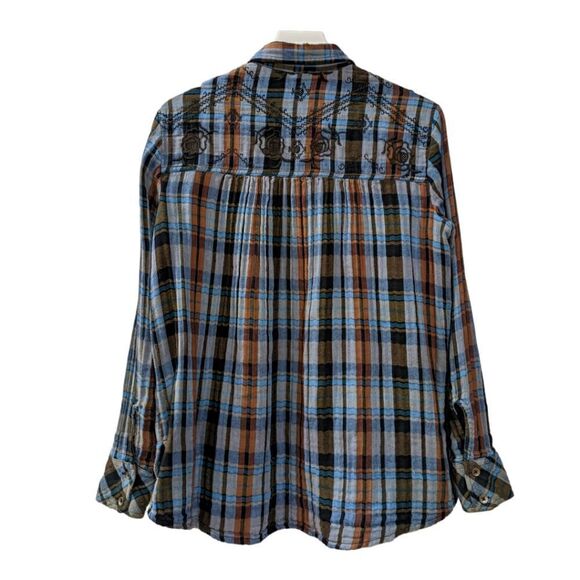 Free People Women's Western Plaid Ruffle Cotton Casual Button Down Shirt Sz XS - Picture 2 of 6